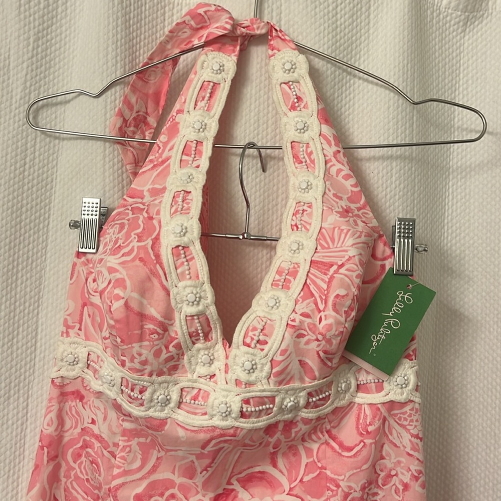 NEW Lilly Pulitzer Halter Cocoa Dress Beaded Lace Lilly's Pink Size6